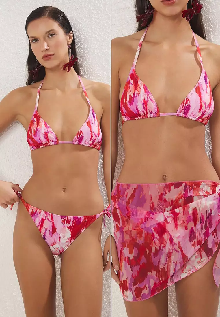 Abstract Patterned 3 Piece Set Bikini Set & Pareo TBESS25JS00002