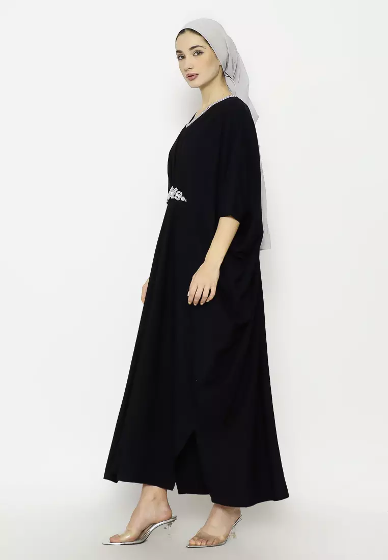 Urban Exchange Saira Kaftan Hitam- Gamis Kaftan Hitam Lengan 3/4 Warna Black