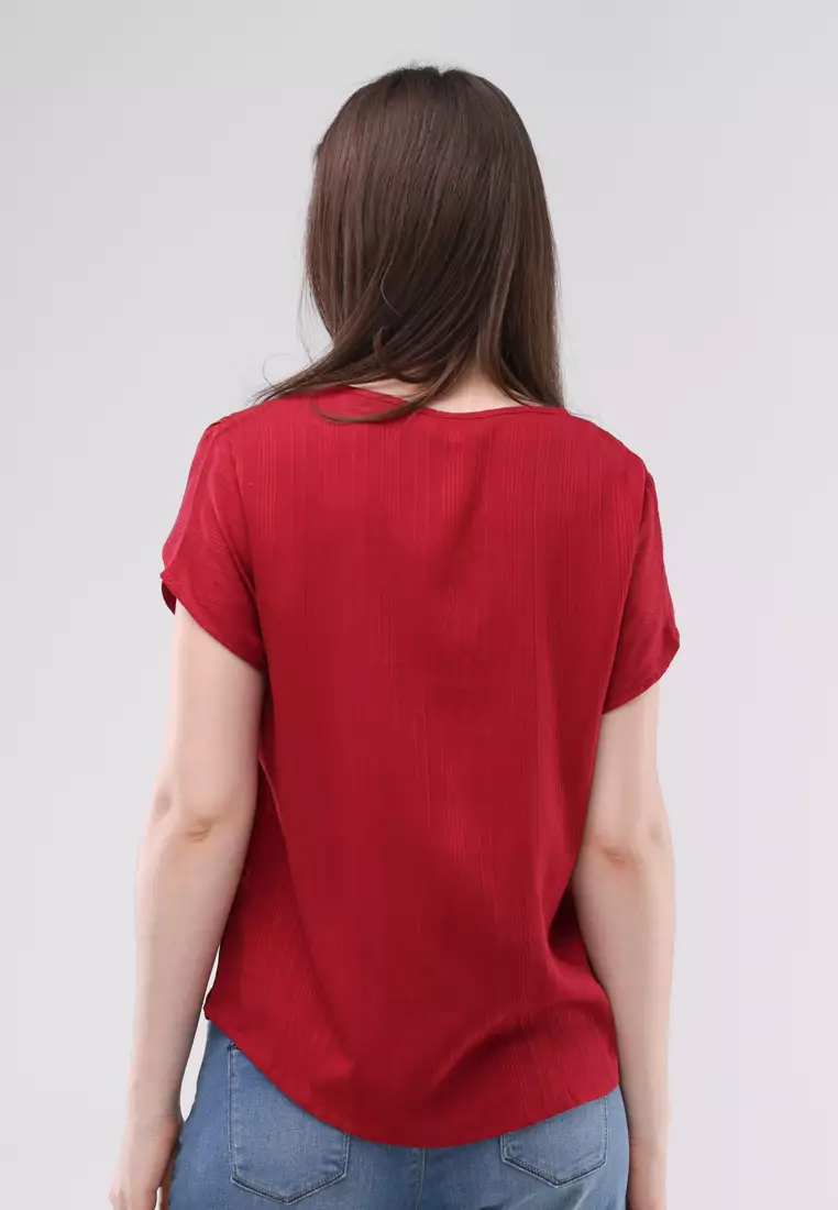 Textured Woven Short Sleeves Blouse