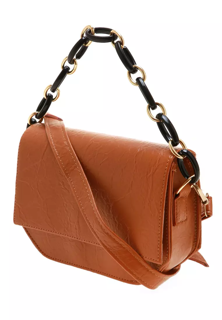 Vellya Slingbags Women Tali Rantai Motif Polos Design Casual - Mocca