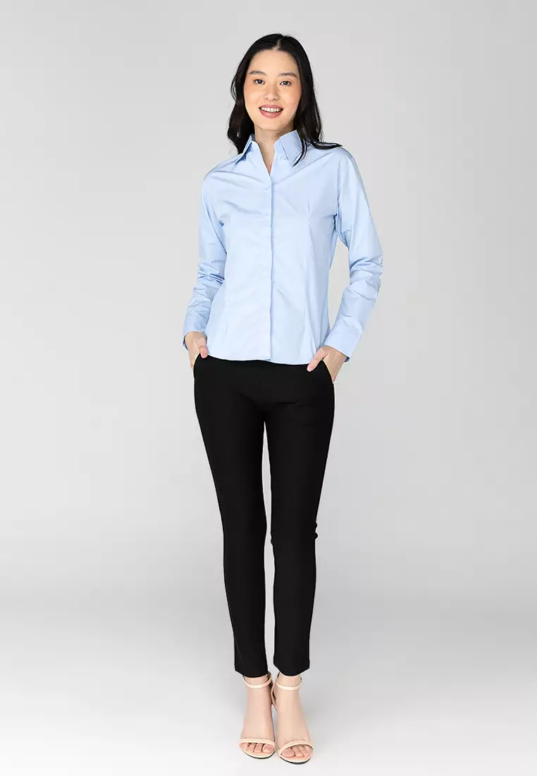 Della Pinstripe Long Sleeve Office Blouse