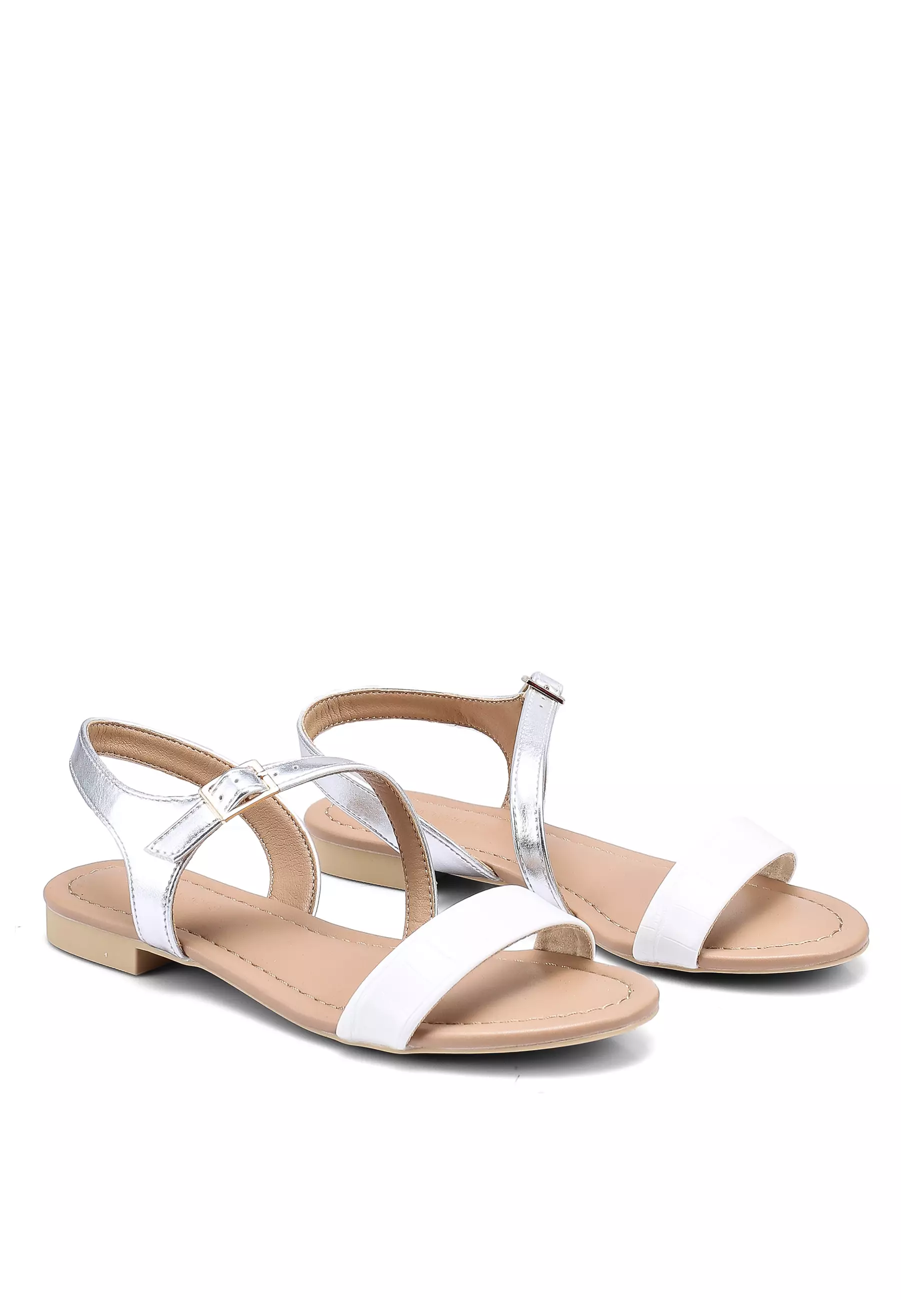 White and clearance silver flat sandals