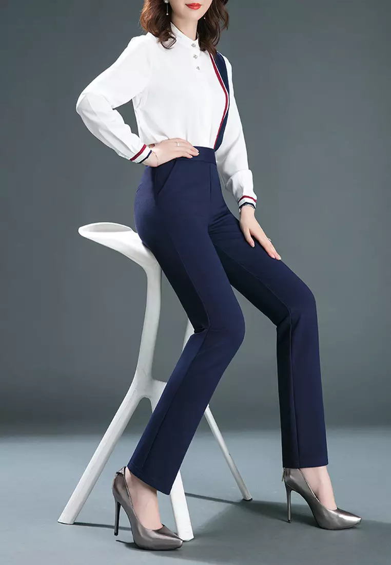 High Waist Elastic Straight Pants WSH2087