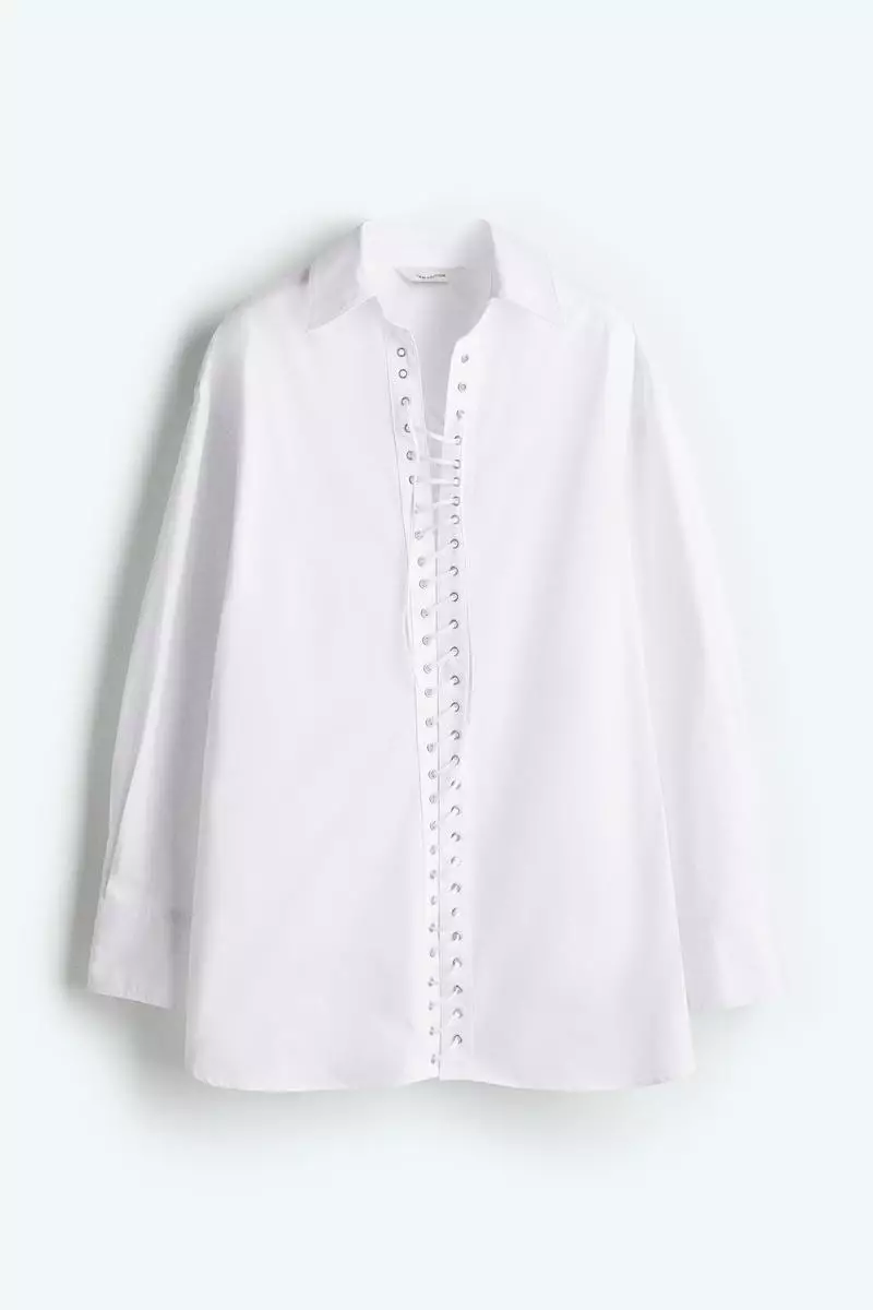 Lacing-front cotton shirt