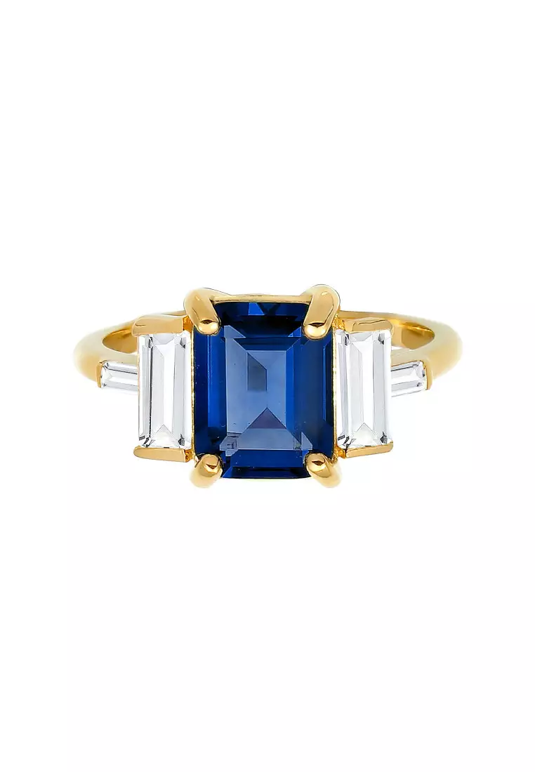Cincin Perhiasan Perak 925 Wanita Rectangle Sapphire Gold Plated