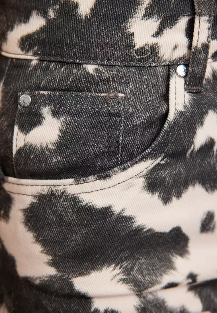 Brown Cow Print Low Waist Wide Leg Jeans