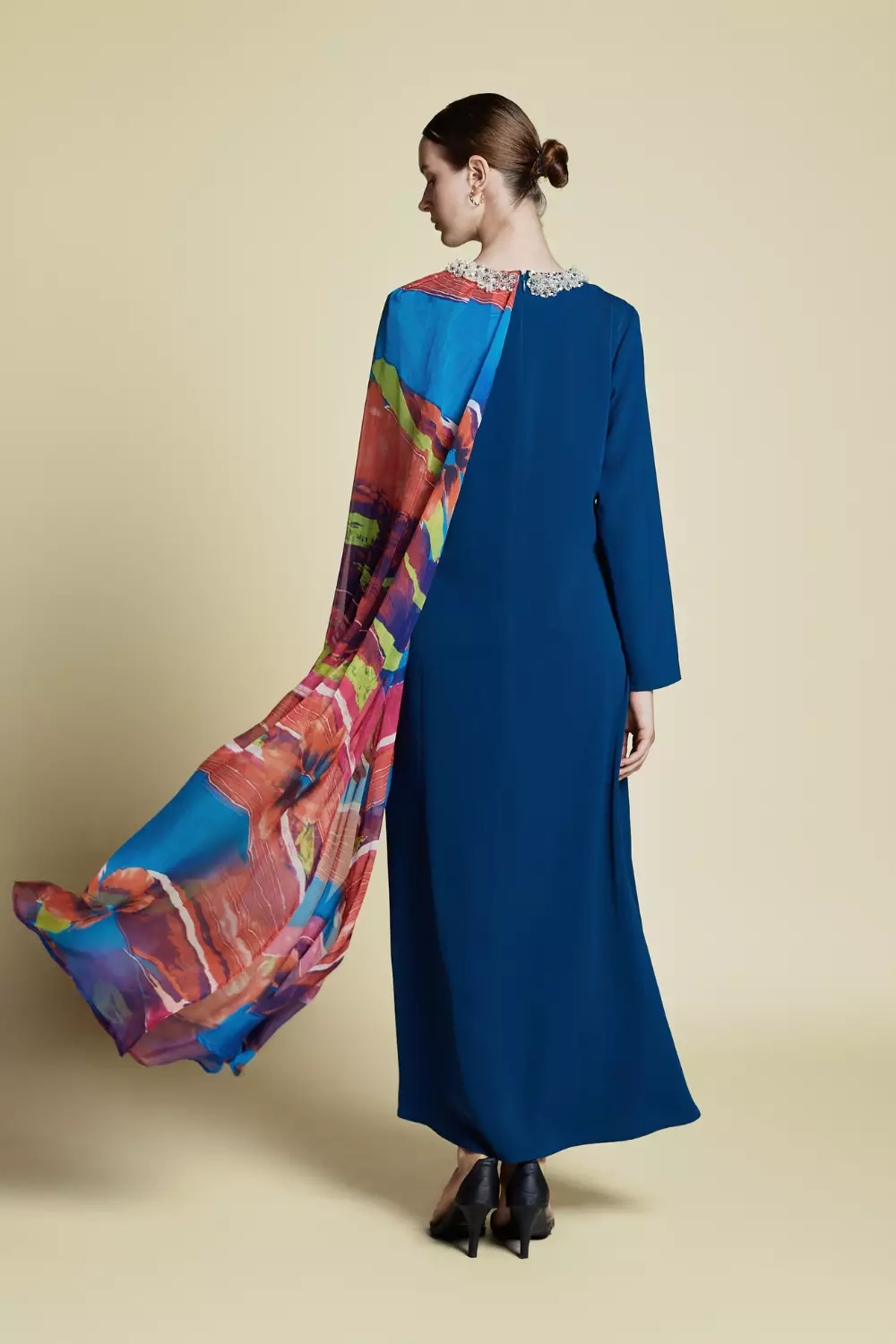 Demure Signature - Asymmetrical Side Cape Kaftan in Silk Dark Emrald - Dress