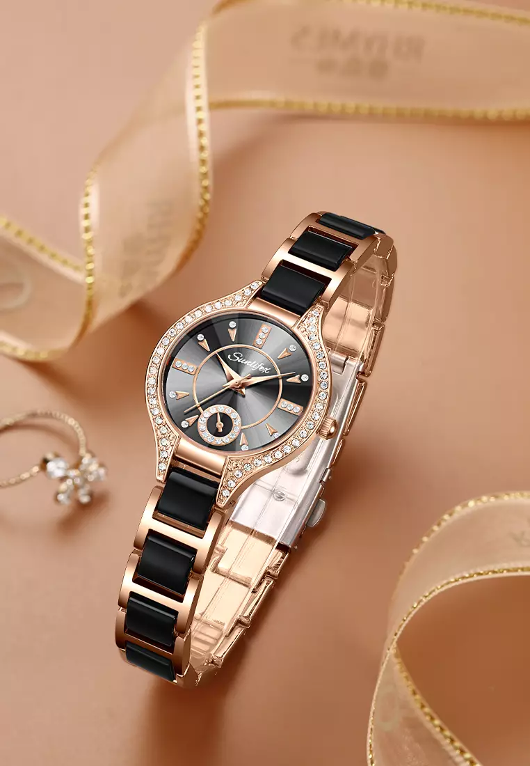 Jam Tangan Wanita Besi Rantai Analog Terbaru 8010 Mode Jam Tangan Cewek black