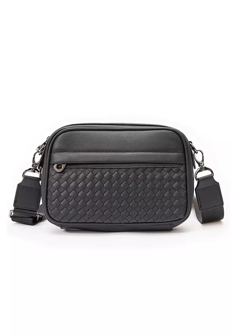 Buy Lara Men's PU Leather Weave Cross-body Bag/ Sling Bag Black