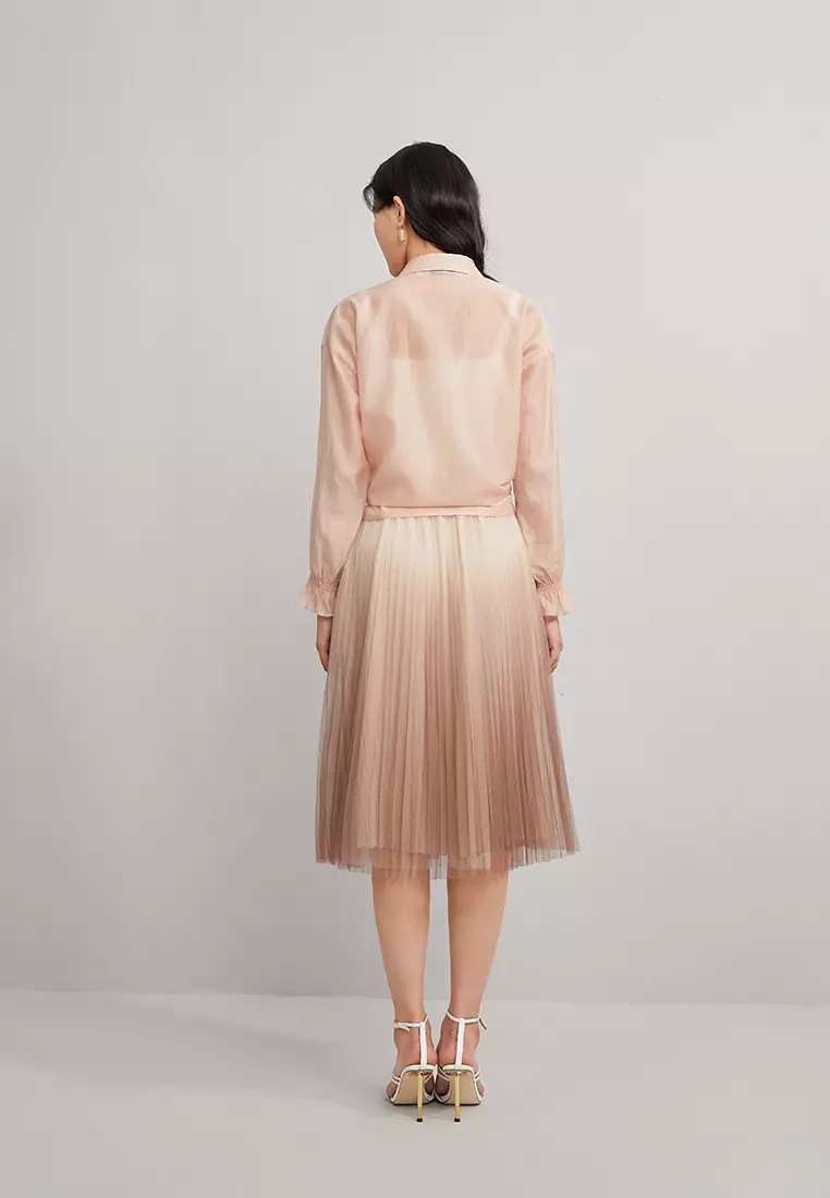 Cropped Button Blouse with Waist Tie