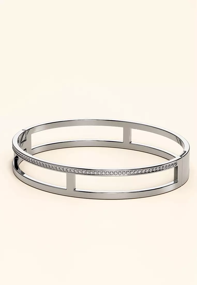 Lucky Dimension Cuff Stainless Steel Bangle with a High Polish Finish