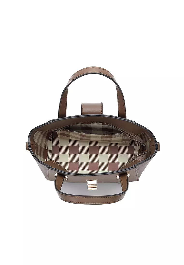 Women's Twist Lock Top Handle Bag / Sling Bag / Crossbody Bag (手拿袋 / 斜孭袋) - 棕色