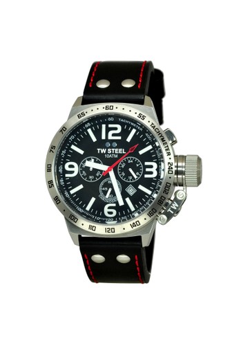 Canteen steel case with tachymeter bezel - Black dial Black leather strap