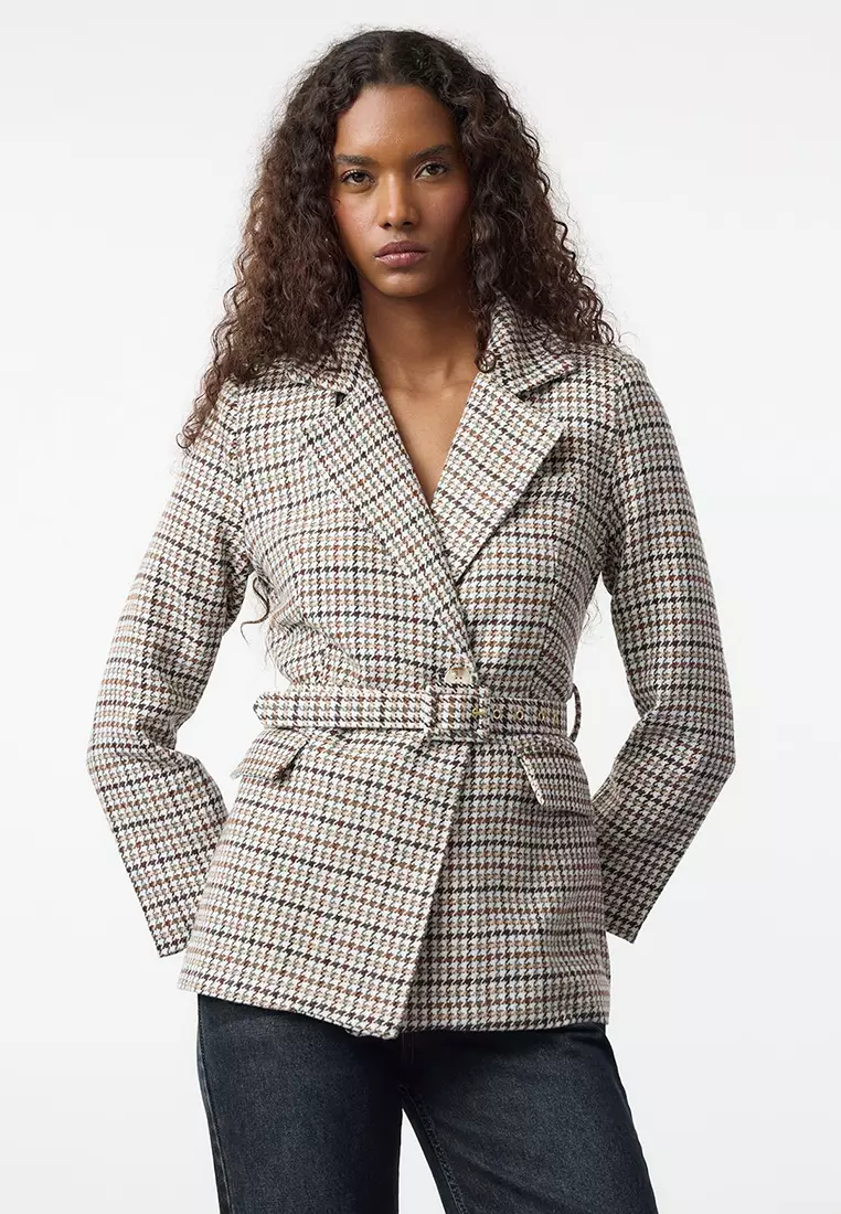 Jual Trendyol Checkered Blazer Jacket Original 2025 ZALORA
