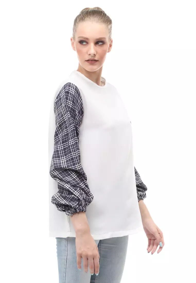 Shana Blouse Dual Tone Color Lengan Puff Atasan Wanita - Slate