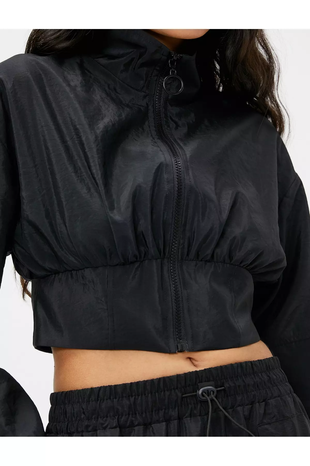 Stand Up Collar Crop Parachute Jacket