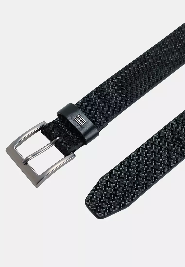 標誌印花方形扣皮革腰帶 - TH 主線