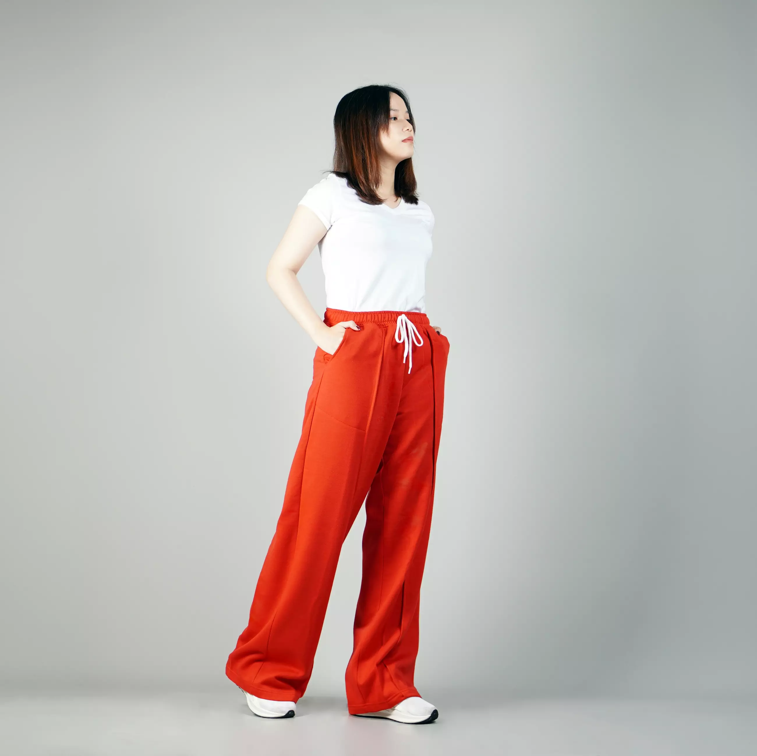 JENNIE Baggy Pants Celana Baggy Loose Pants Wanita - MERAH