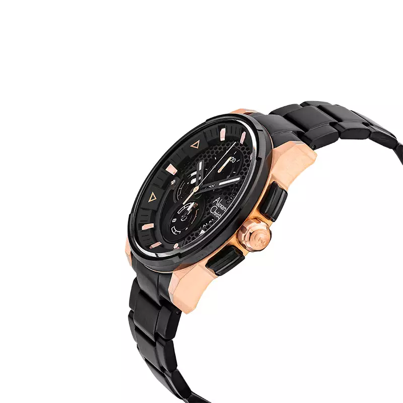 Jam Tangan Pria Alexandre Christie Chronograph AC 6618 MC BBRBA Men Black Dial Black Stainless Steel Strap