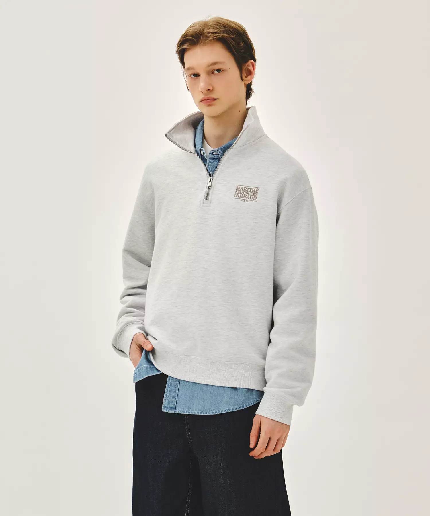 SMALL CLASSIC LOGO HALF ZIPUP SWEATSHIRT light heather gray