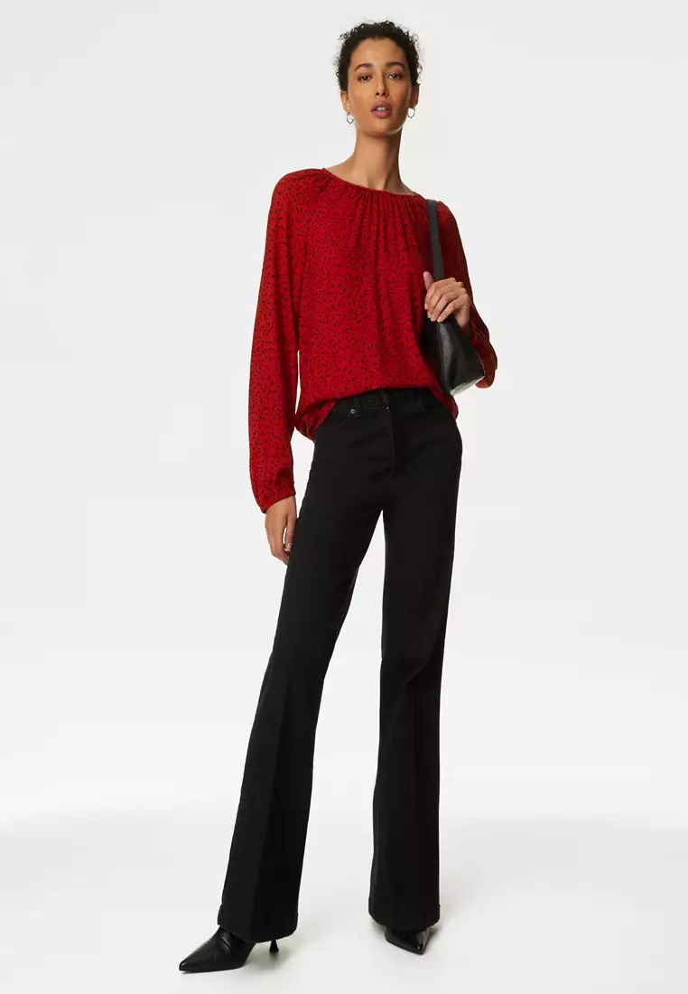 Printed Crew Neck Blouse