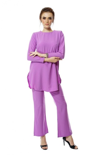 Muslimah Pants Suit Como Crepe from LARA NOUR in Purple
