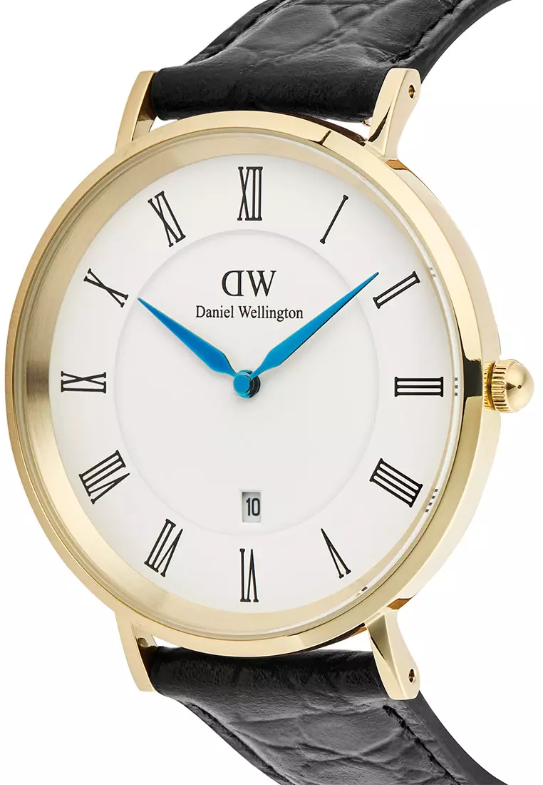 Classic 40mm Roman Numerals Date Black Croc Belly Gold - Men Watch stainless steel Leather strap watch DW Official Authentic Original 男士手錶 不銹鋼 真皮 手錶 DW 官方 正品