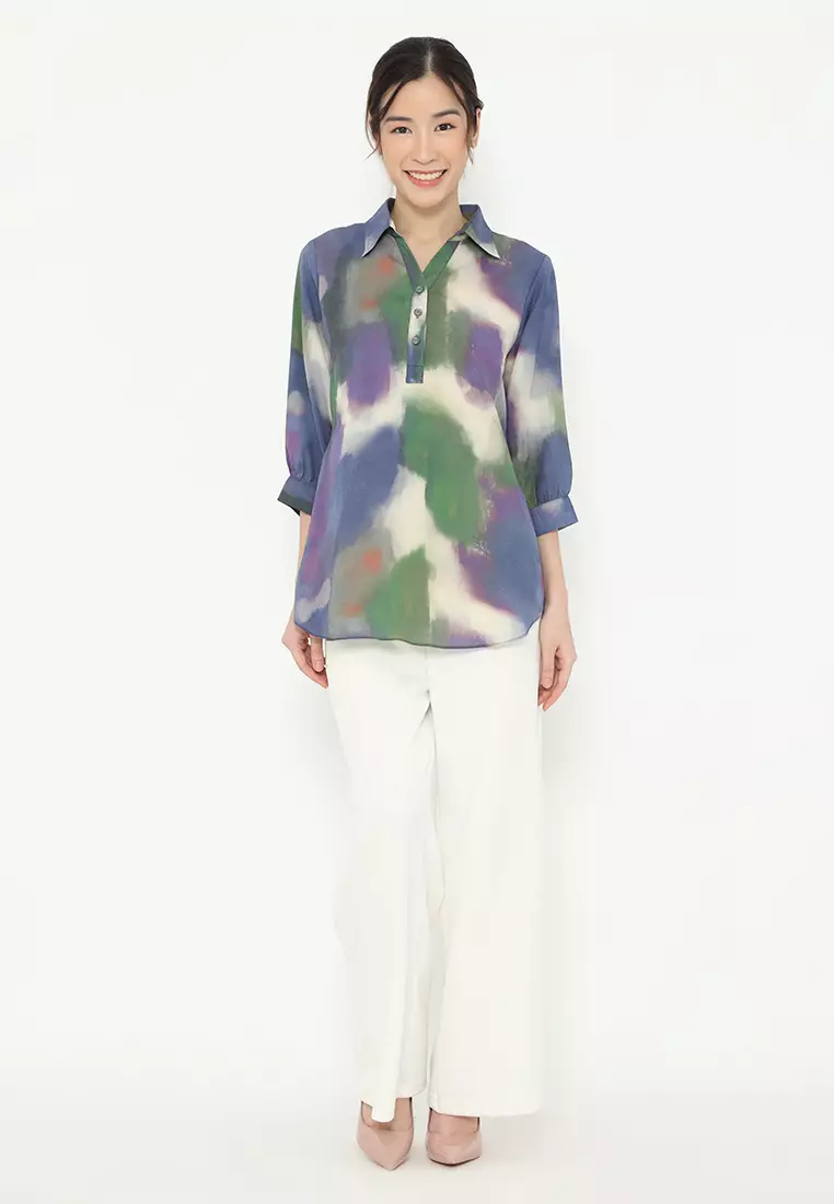 Blus V neck With Mulicolor Pattern By Brilliant Girl Warna UNGU