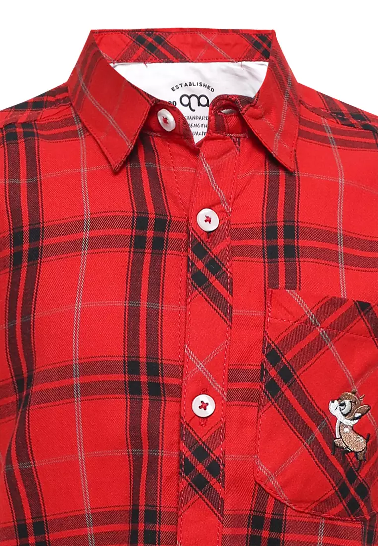 Qna Boy Bayanaka Kemeja Pendek Anak Merah Motif Kotak