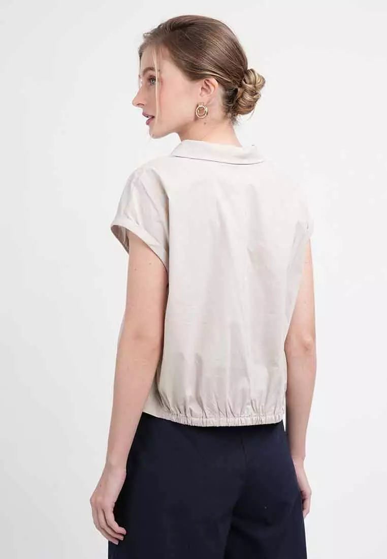 Odette Cropped Cap Sleeve Button-Up Shirt