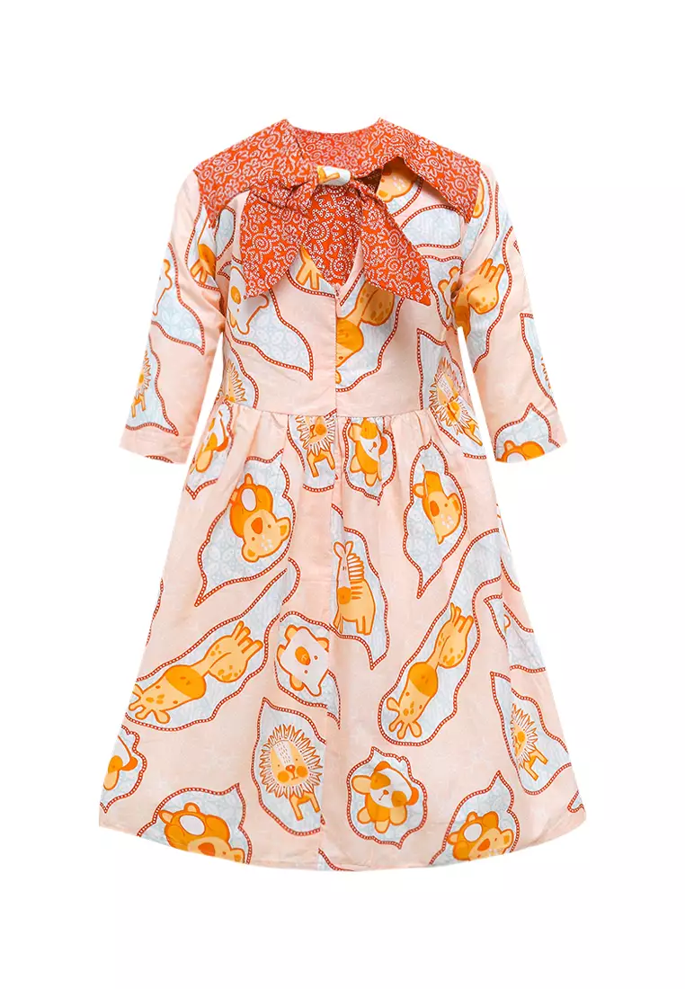 Baju Anak Perempuan Dress Kids Beril Rearband Cotton Peach Lengan Panjang