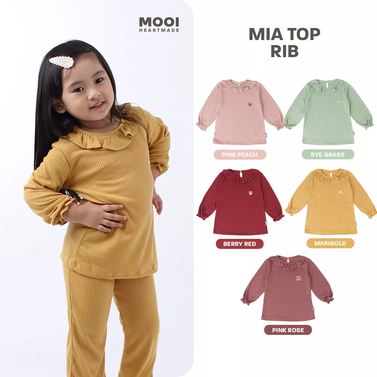 Mooi Atasan Anak Perempuan Mia Top Rib - Berry Red