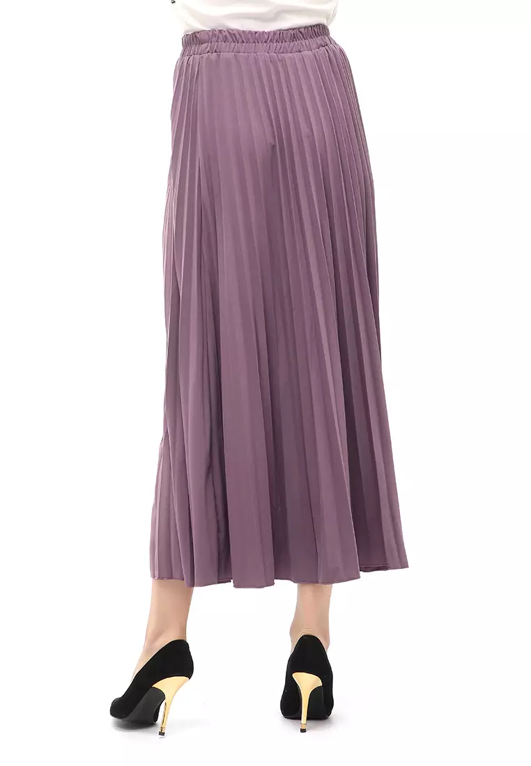 Skirt Plisket Bawahan Wanita Motif Polos Relaxed Fit - Ungu Soft
