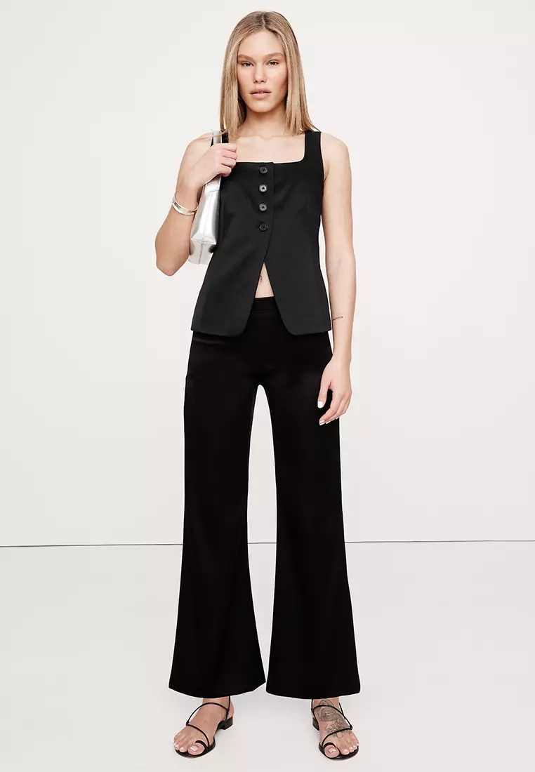 Mid-Rise Kick-Flare Satin Ankle Pant