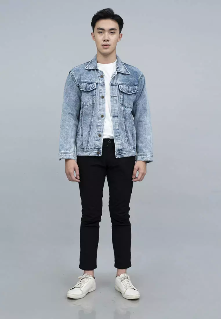 Houseofcuff Jaket Denim /Jeans Tebal Unisex Pria Biru Pudar