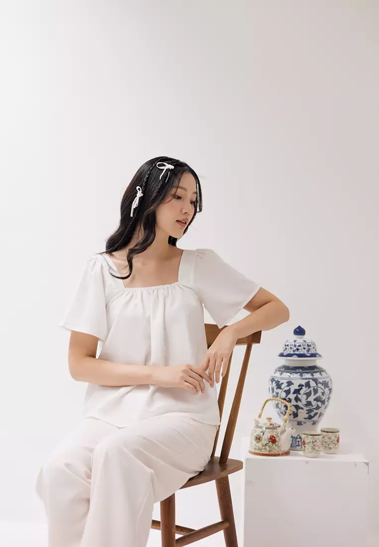 Moma Flare Sleeve Top in White