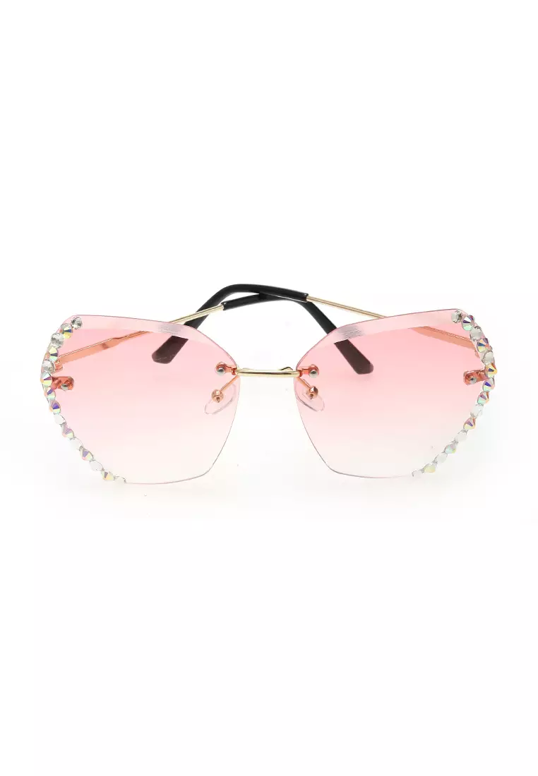 Revika Kacamata Fashion Wanita Sunglasses Frameless Cut Edge Material Metal ORIGINAL - Pink