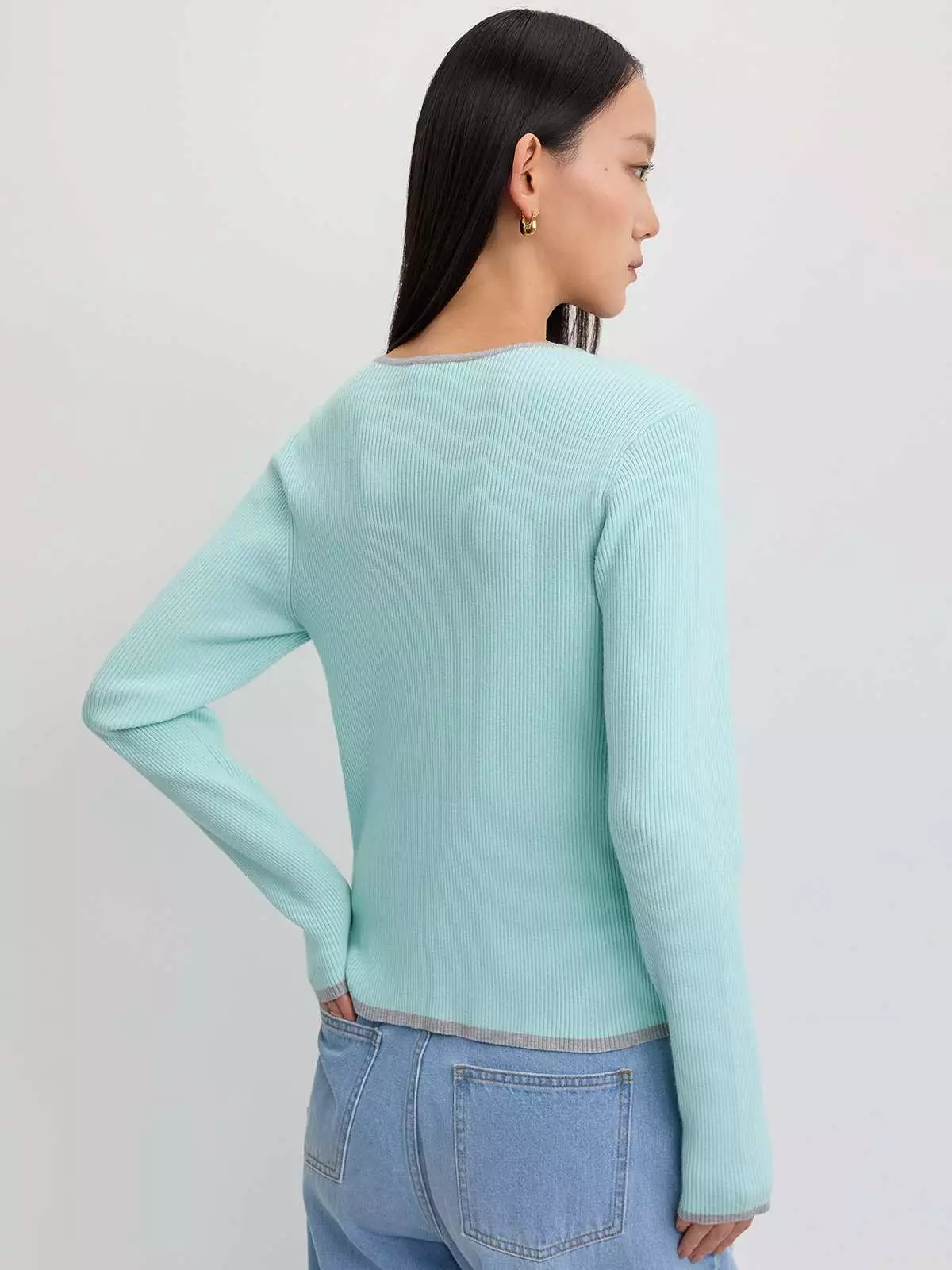Faux Layer Knit Cardigan - Turquoise