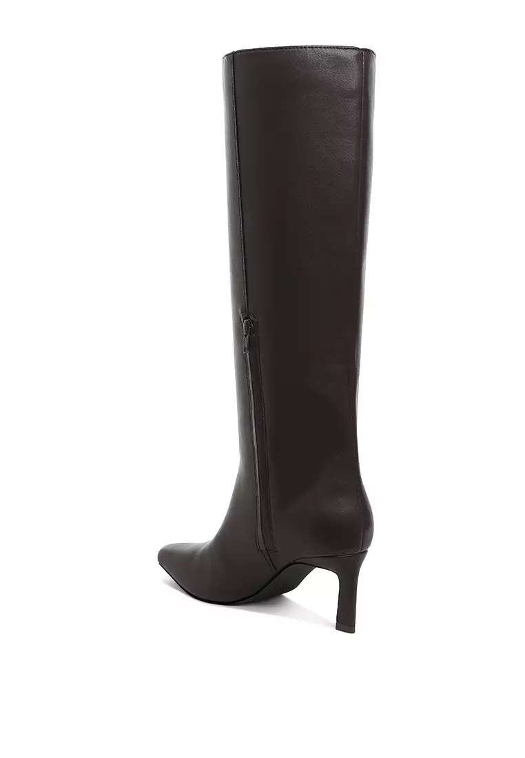Kitten Heel Long Boots in Tan