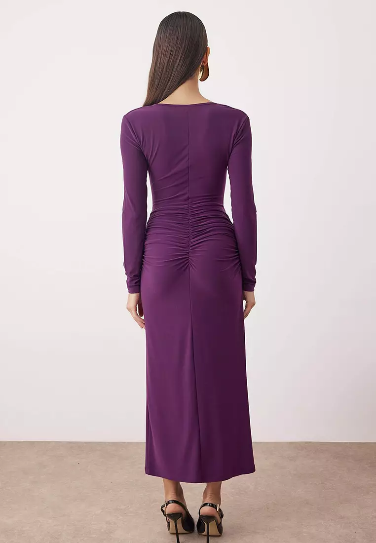 Plum Fitted Maxi Lined Cocktail Dress