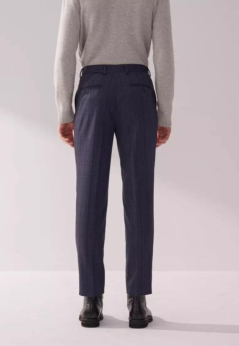 Midnight Blue Check Slim Trousers