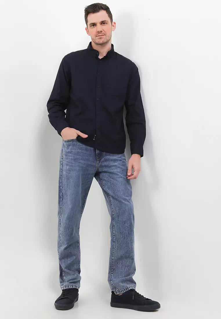 TRIPLE Kemeja Flanel Lengan Panjang Slim Fit (LS 541) Navy