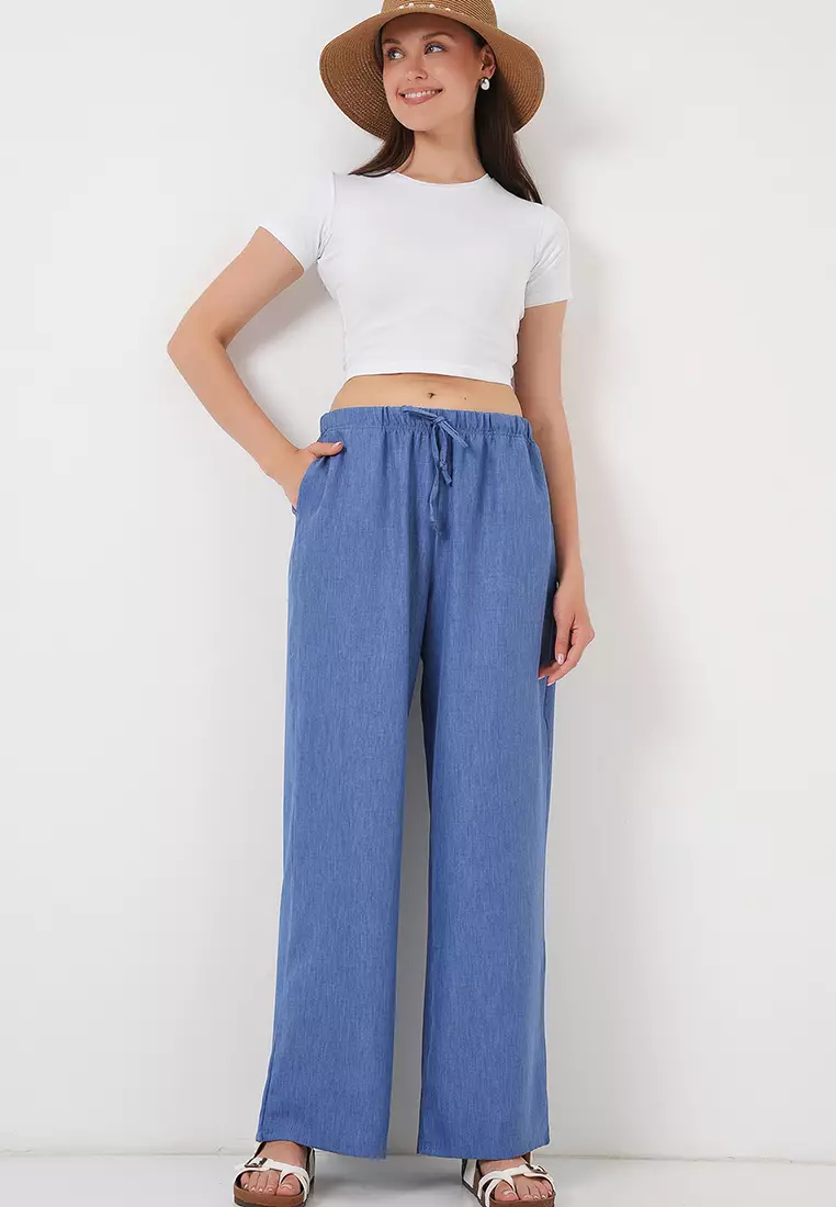 Wide Leg Linen-Look Trousers