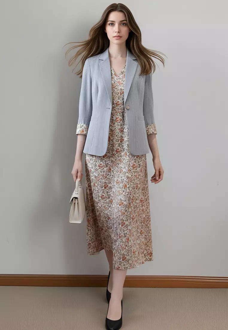碎花七分袖薄身小西裝
