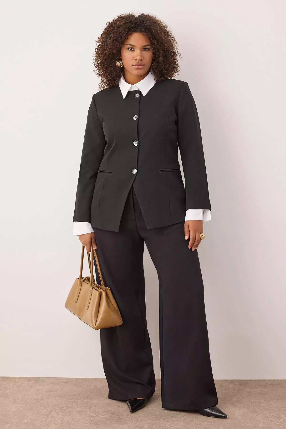 Black Long Woven Plus Size Jacket Tbbaw26Ag00009