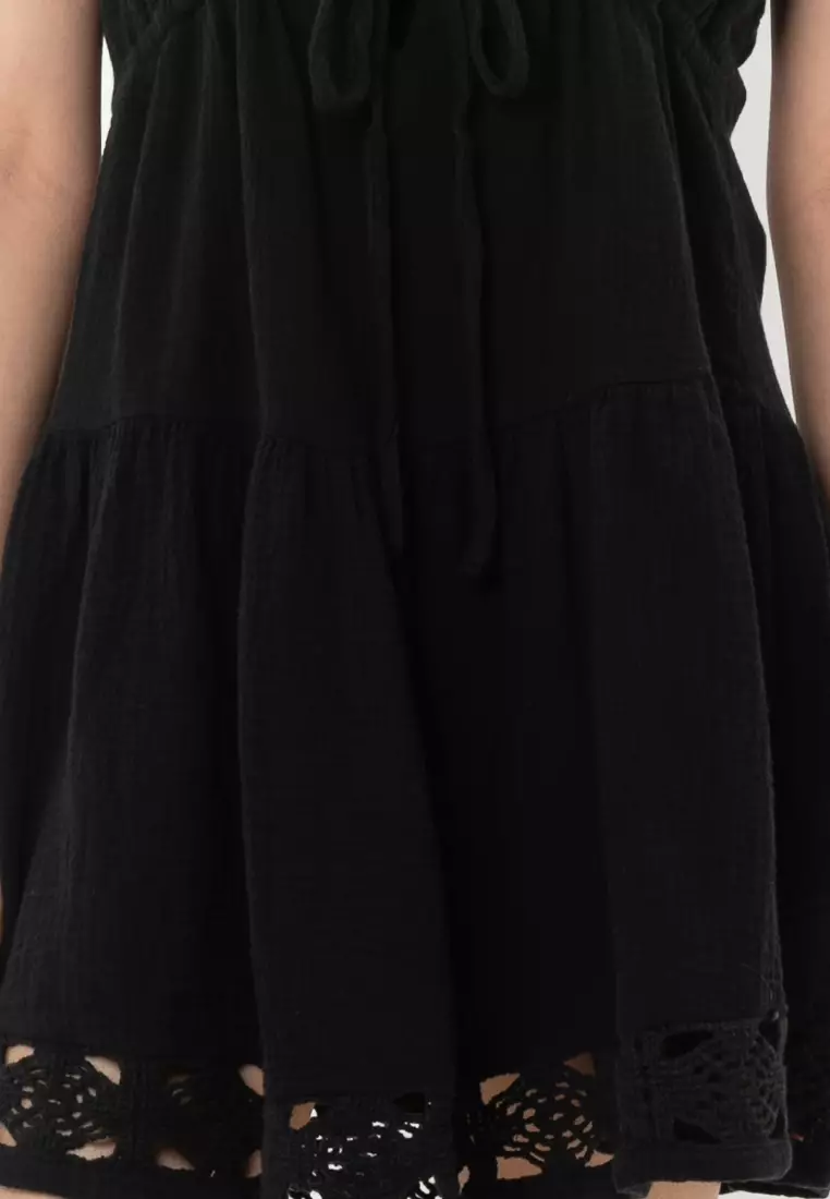 梭織綁帶分層連身裙