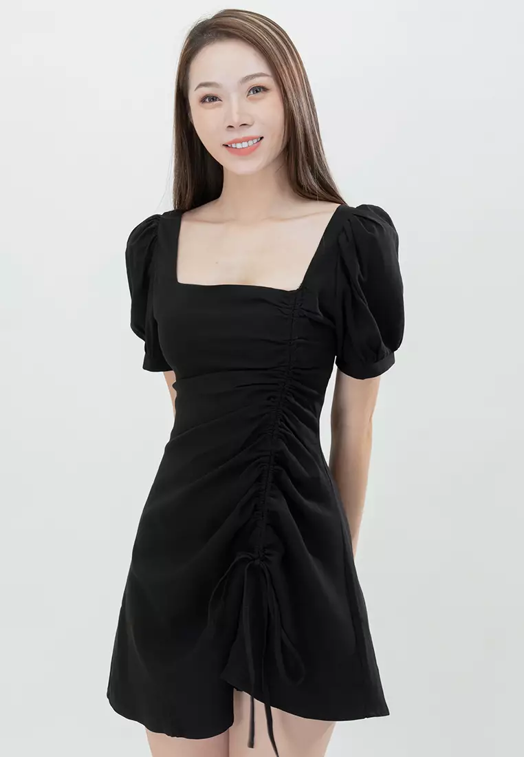 Plain B. Plain B. Linen Square Neckline Tie Adjustable Knot Mini Dress ...