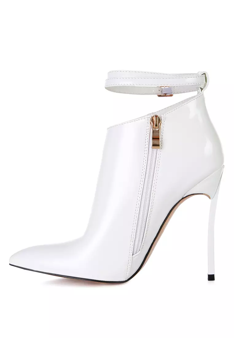 White Pointed Toe High Heeled Ankle Boots