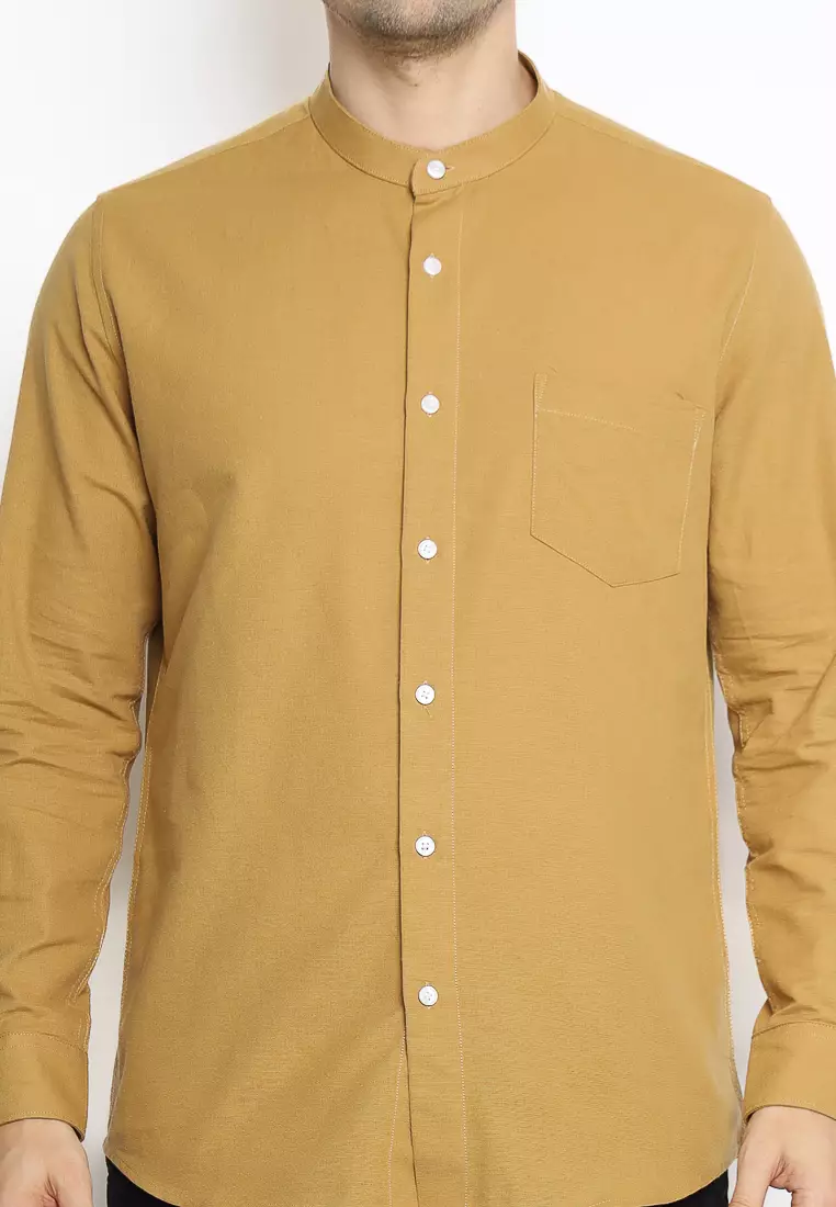MAGINOT Kemeja Pria KOKO Basic Polos Lengan Panjang MUSTARD