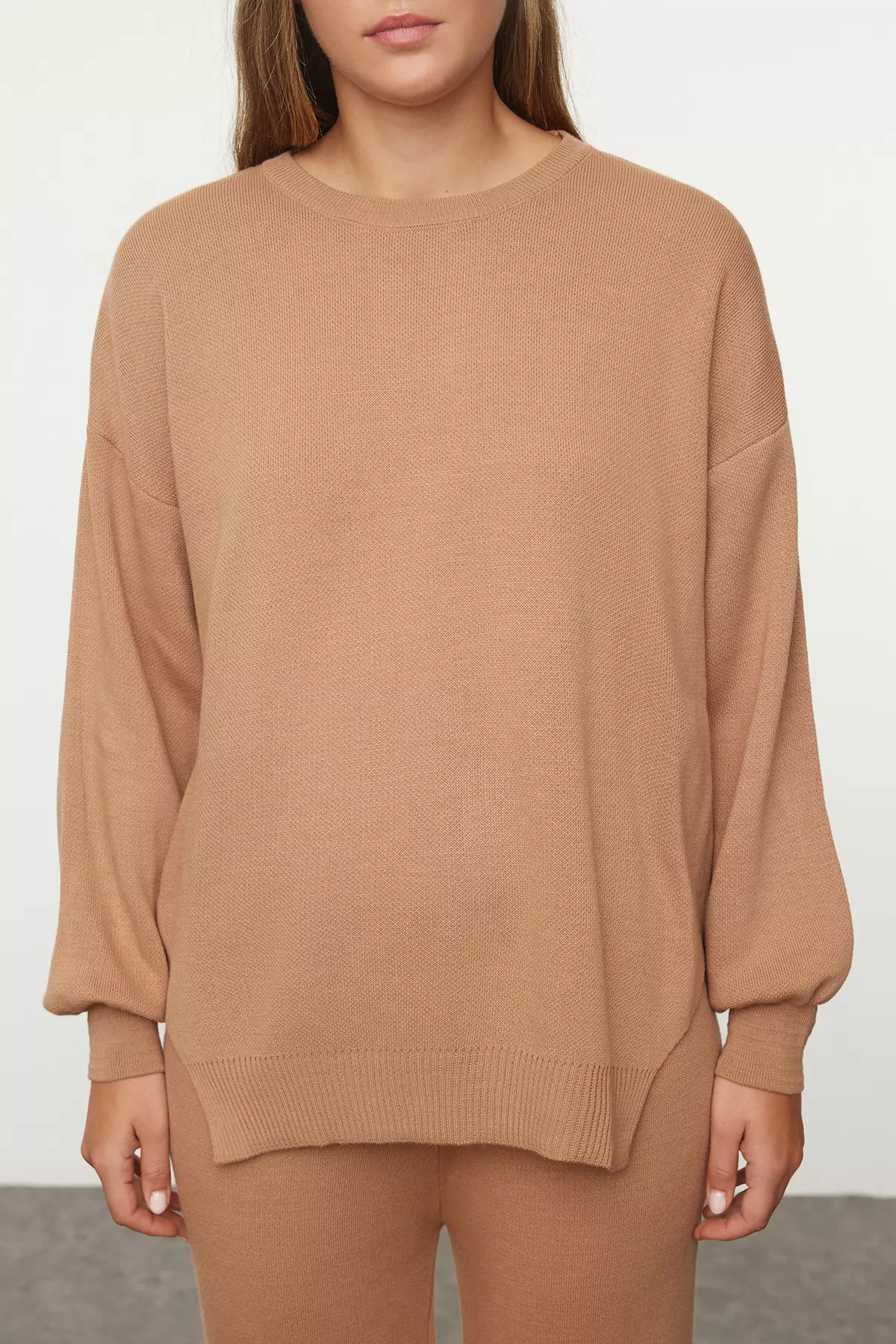 Balloon Sleeve Wide Fit Camel Knitwear Set